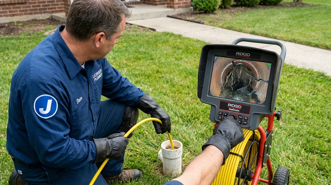 Sewer camera inspection being performed by Johns Plumbing LLC in De Kalb