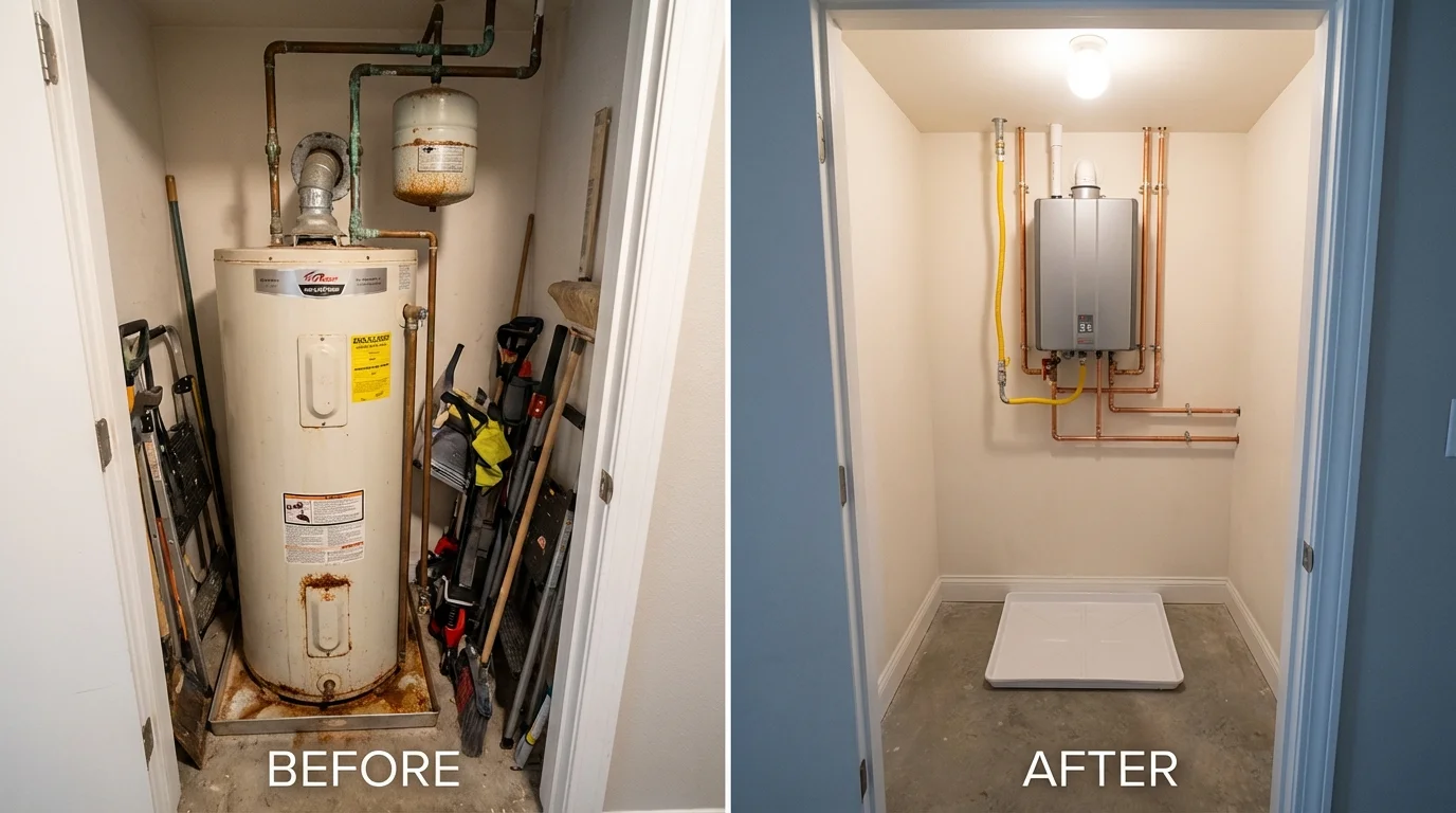 Tank water heater versus wall-mounted tankless unit comparison for De Kalb, TX homeowners